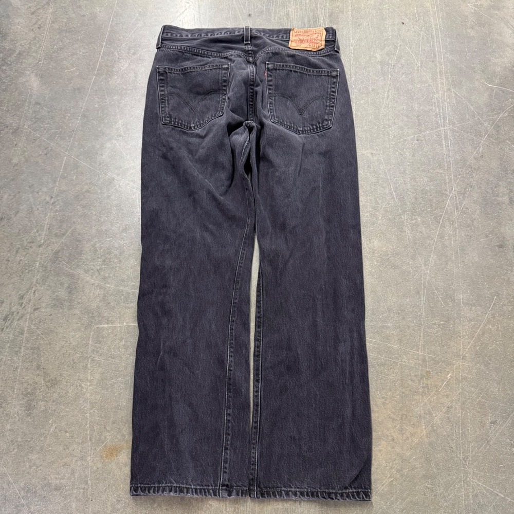 Vintage Levis 501 Black Denim Jeans Mens 33x30 Straight Leg Button Fly Faded